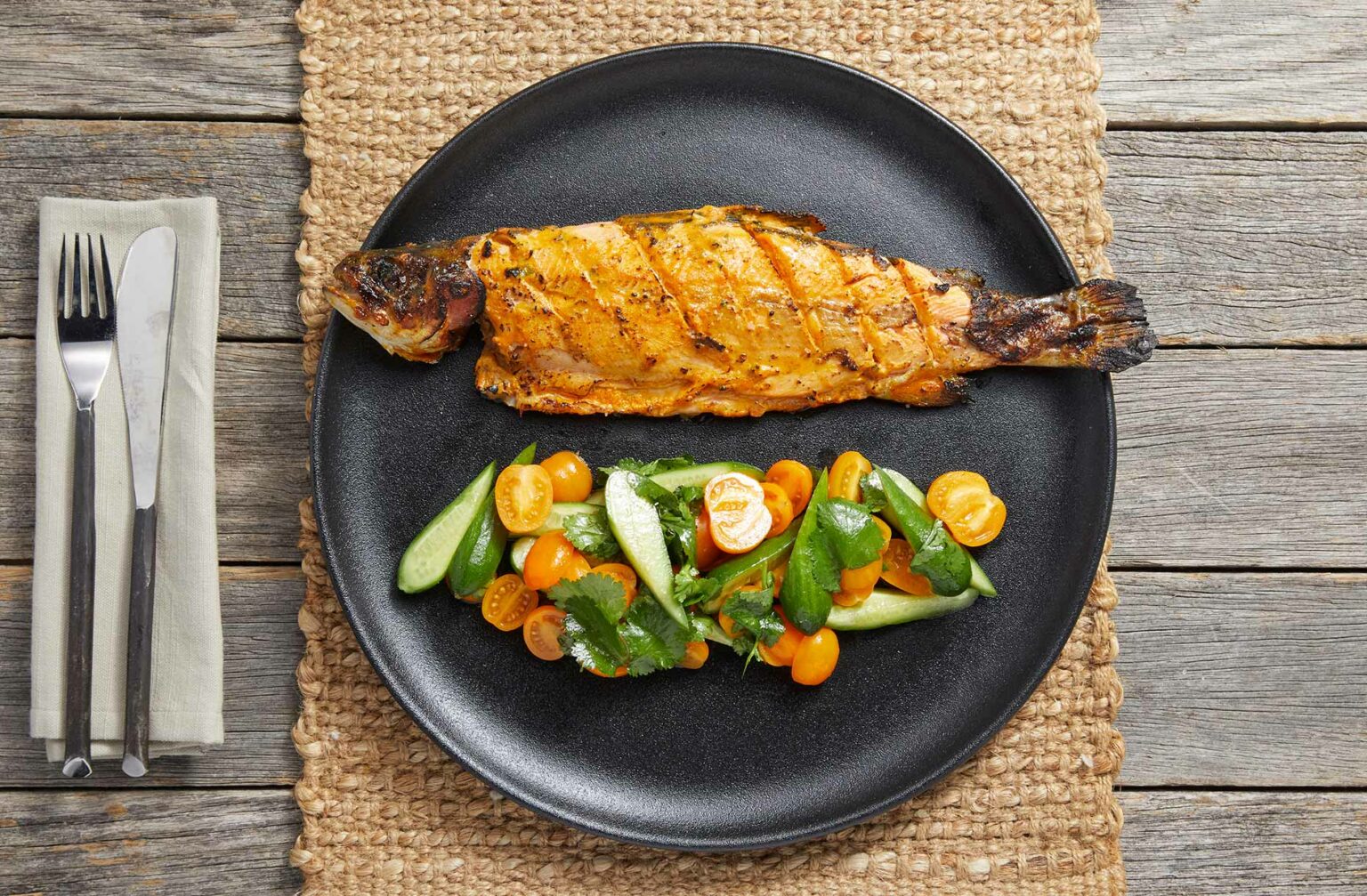 BBQ Yoghurt Marinated Trout With Cucumber Salad Jalna Yoghurt